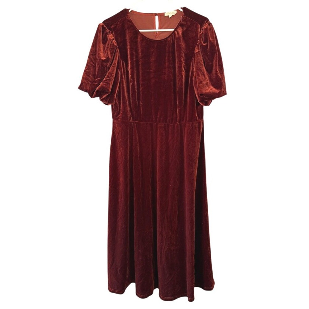 ROOLEE Velvet Midi Dress XL Rust Red Puff Sleeve whimsigoth Modest Boho Festive
